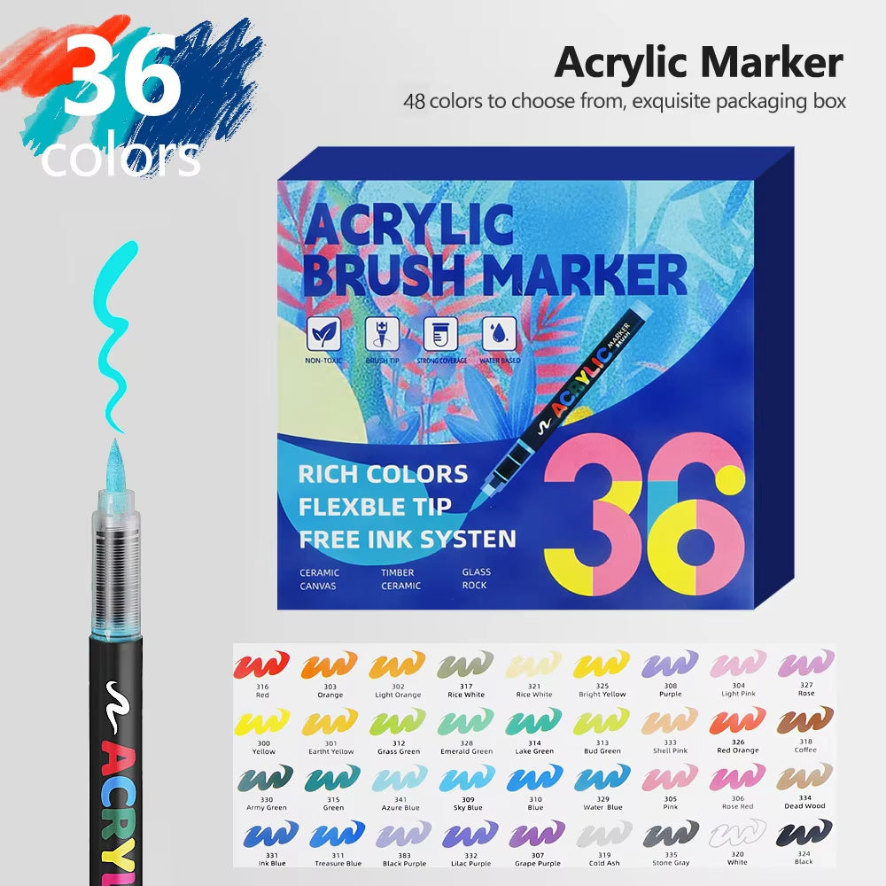Direct-liquid Soft-tip Acrylic Marker 24/36/48/60/72 Colors
