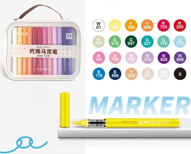 Acrylic Soft-Tip Marker Portable Canvas Bag Set